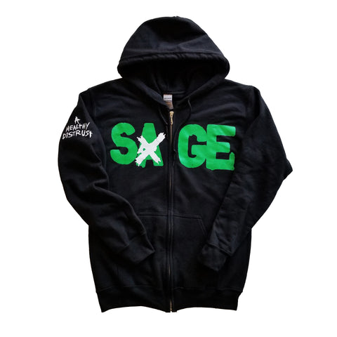 Sage Francis "A Healthy Distrust" GREEN-on-BLACK Zip Hoodie