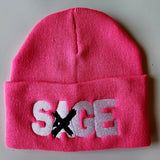 SAGE FRANCIS 'A Healthy Distrust' BLACK/WHITE-on-PINK Folded Brim Knit Hat