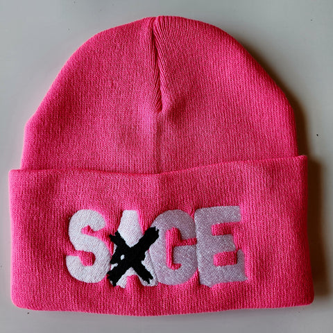 SAGE FRANCIS 'A Healthy Distrust' BLACK/WHITE-on-PINK Folded Brim Knit Hat