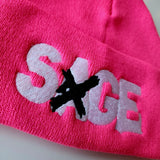 SAGE FRANCIS 'A Healthy Distrust' BLACK/WHITE-on-PINK Folded Brim Knit Hat