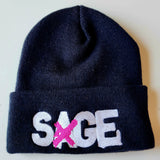 SAGE FRANCIS 'A Healthy Distrust' HOT PINK/WHITE-on-BLACK Folded Brim Knit Hat