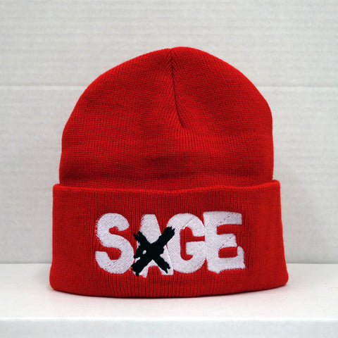 SAGE FRANCIS 'A Healthy Distrust' RED Folded Brim Knit Hat