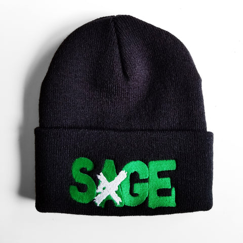 SAGE FRANCIS 'A Healthy Distrust' GREEN-on-BLACK Folded Brim Knit Hat