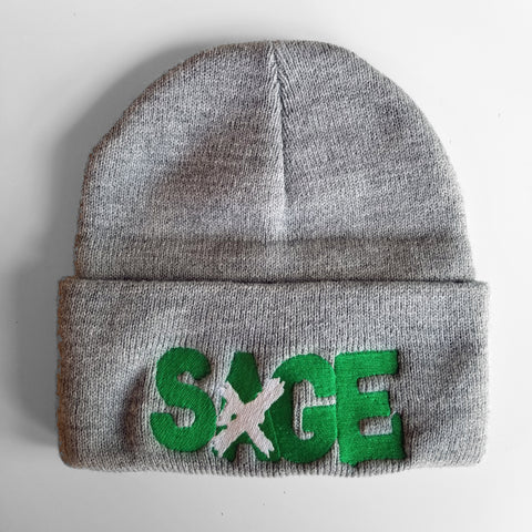 SAGE FRANCIS 'A Healthy Distrust' GREEN-on-GREY Folded Brim Knit Hat