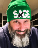 SAGE FRANCIS 'A Healthy Distrust' WHITE-on-GREEN Folded Brim Knit Hat