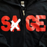 Sage Francis "A Healthy Distrust" RED-on-BLACK Zip Hoodie